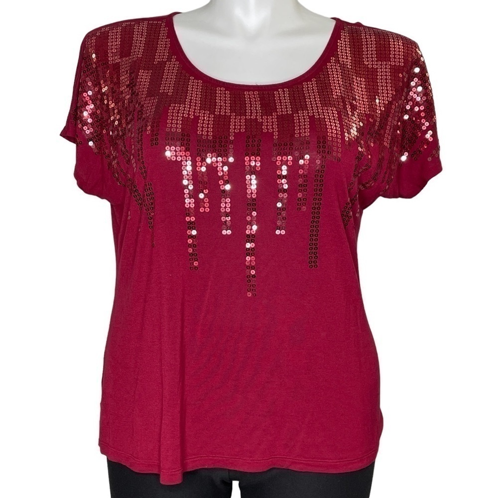 Apt 9 red sequin tee short sleeve top 0X